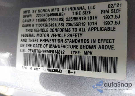 2021 Honda Cr-V Hybrid Touring from USA, damaged, VIN 7FART6H98ME014812